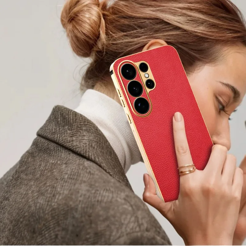 Luxury Shockproof Litchi PU Leather Plating Cover Case in Premium Plastic
