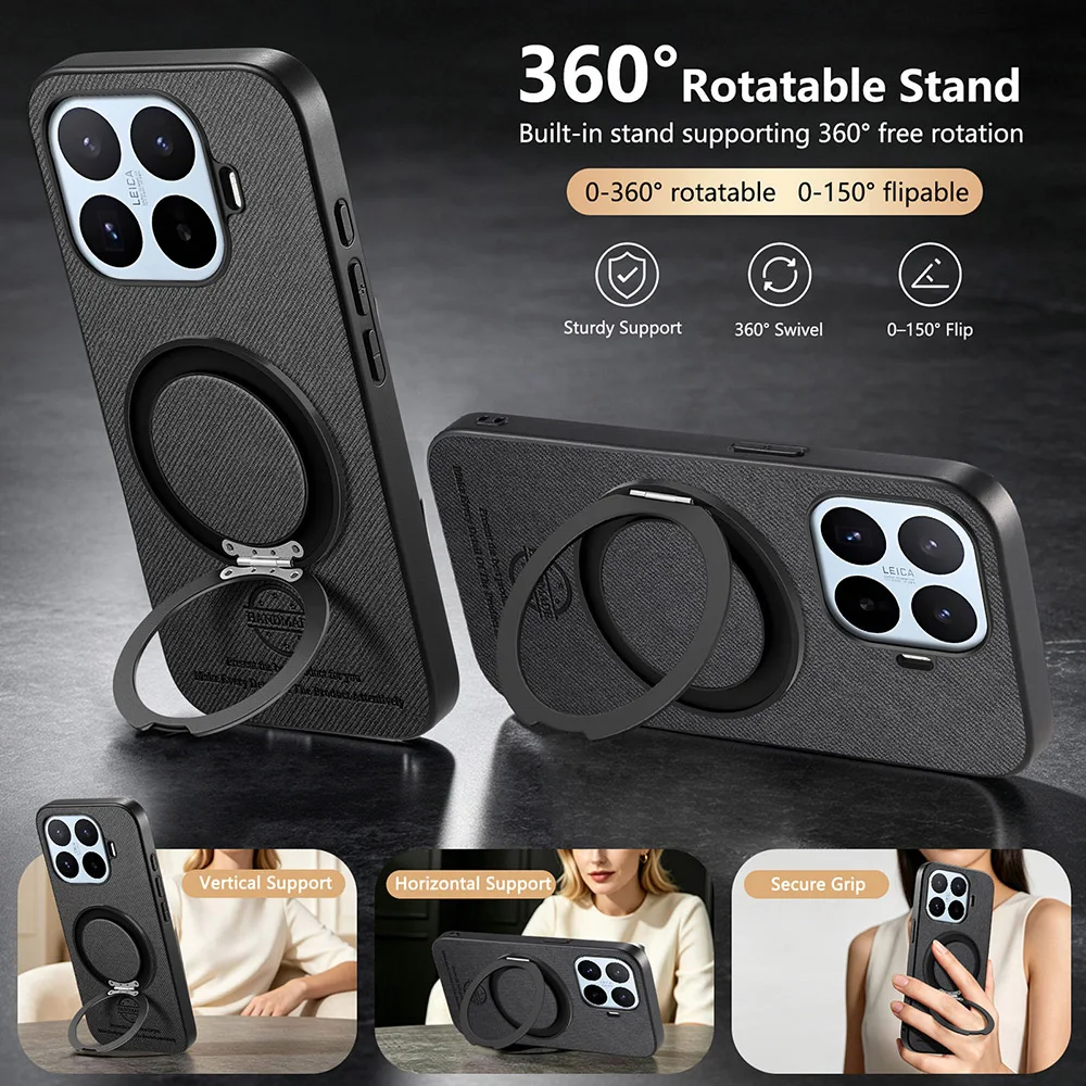 Premium Fabric-Texture Magnetic Ring Holder Phone Case with Stand Back Cover