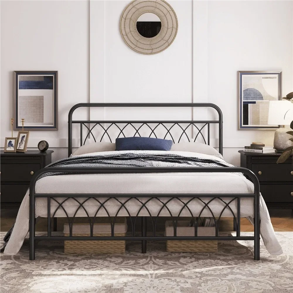 Twin Size Bed Frame, Metal Headboard and Foot boar, Twin Antique Gold Size Bed Frame