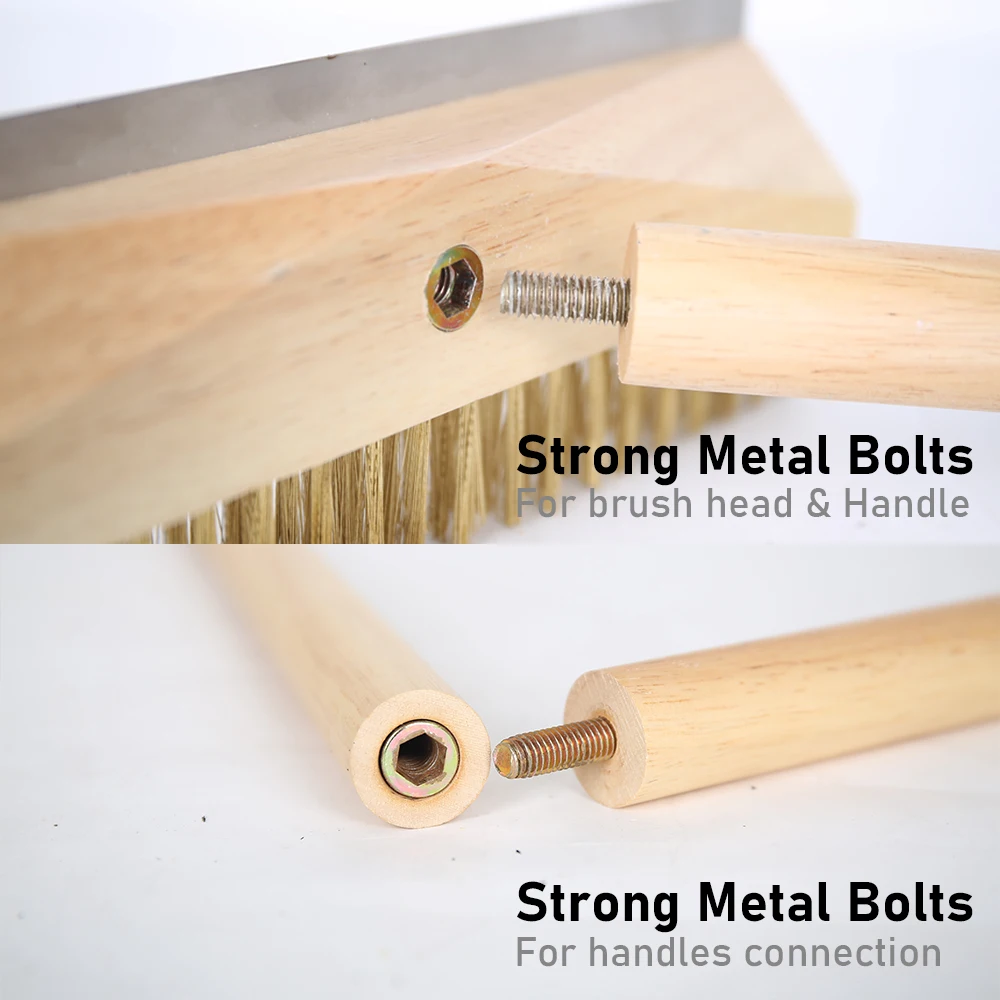 PizzAtHome 피자 오븐 나무 손잡이 구리 브러시, 강모 황동 스크레이퍼, 가정용 그릴 청소 오븐 브러시, 나무 손잡이