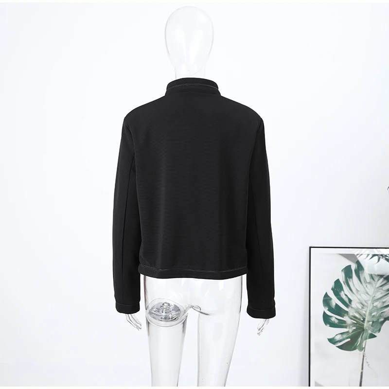 Damen 2026 Frühjahr Neue Jacke Mantel Frosch Knöpfe Stehkragen Schwarz Blazer Kurze Mäntel Elegante Retro Chic Formale Party Top – Detail 2