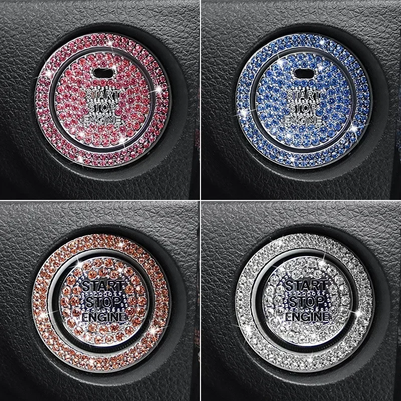 Car One-start Button Diamond Decoration Stickers Interior Ignition Starter Switch 3D Ring Rhinestone Bling BlingSticker