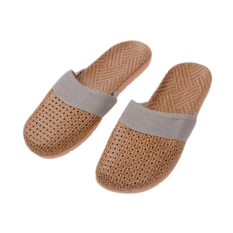 Men Anti-Slip Linen Slippers Rattan Grass Couple Comfortable Breathable Beach Sandals For Men Summer Home Indoor Slippers Shoes slippers sandals
