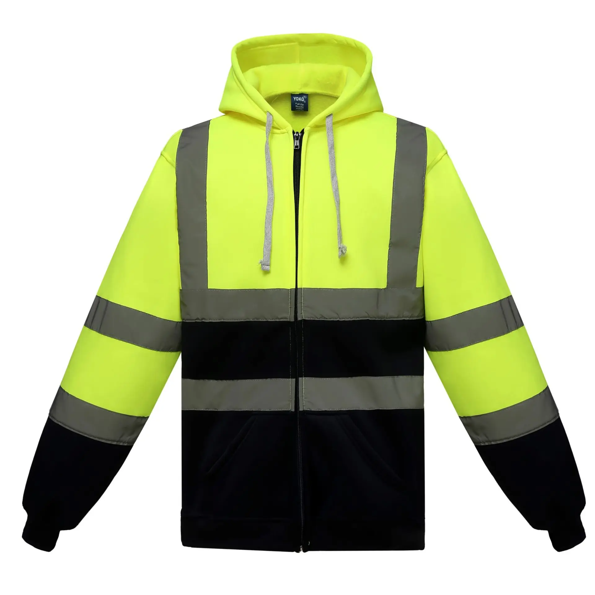 Hi Vis 건설 노동자 안전 후디, 남성용 맨투맨 스트리트웨어, 지퍼 풀오버, 반사 줄무늬, 캐주얼 작업복