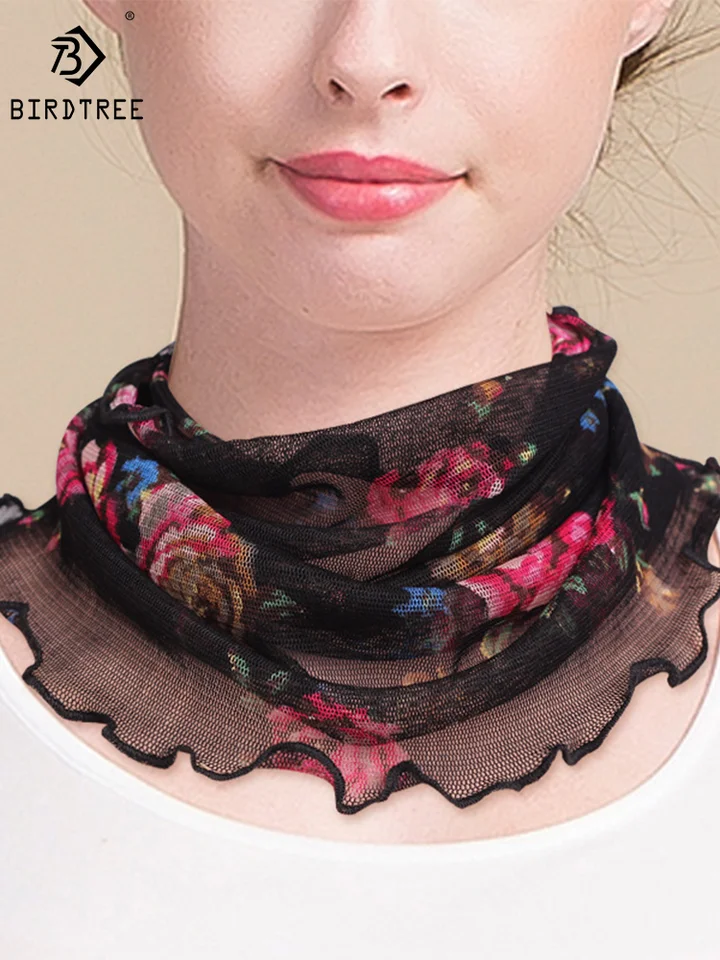 Birdtree 2PCS 100%Real Mulberry Silk Scarf Knitted Collar Collar