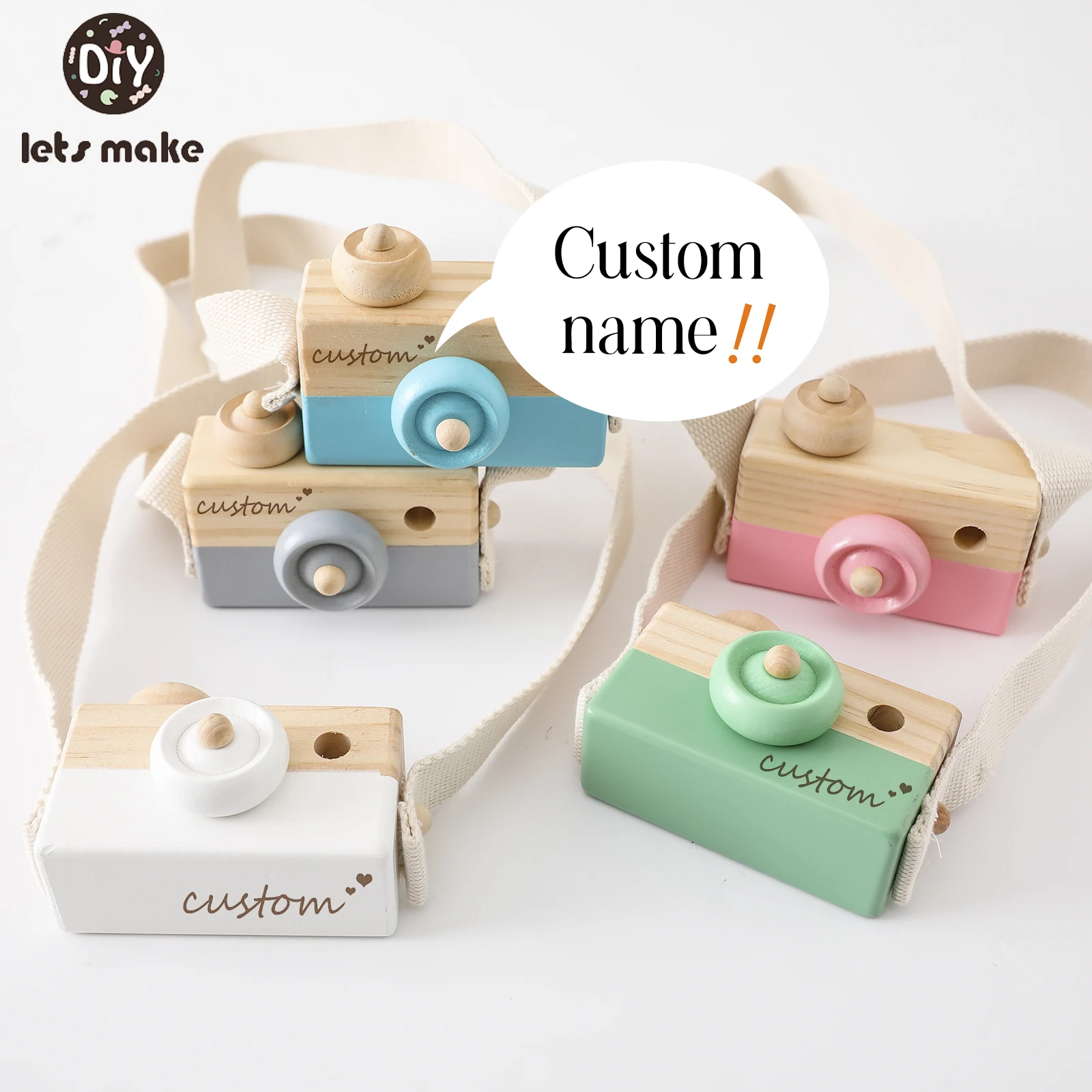 

Деревянные детские игрушки Let's make на заказ, модная подвеска с камерой, игрушки Монтессори для детей, деревянные подарки «сделай сам» для кормления, подарок для ребенка