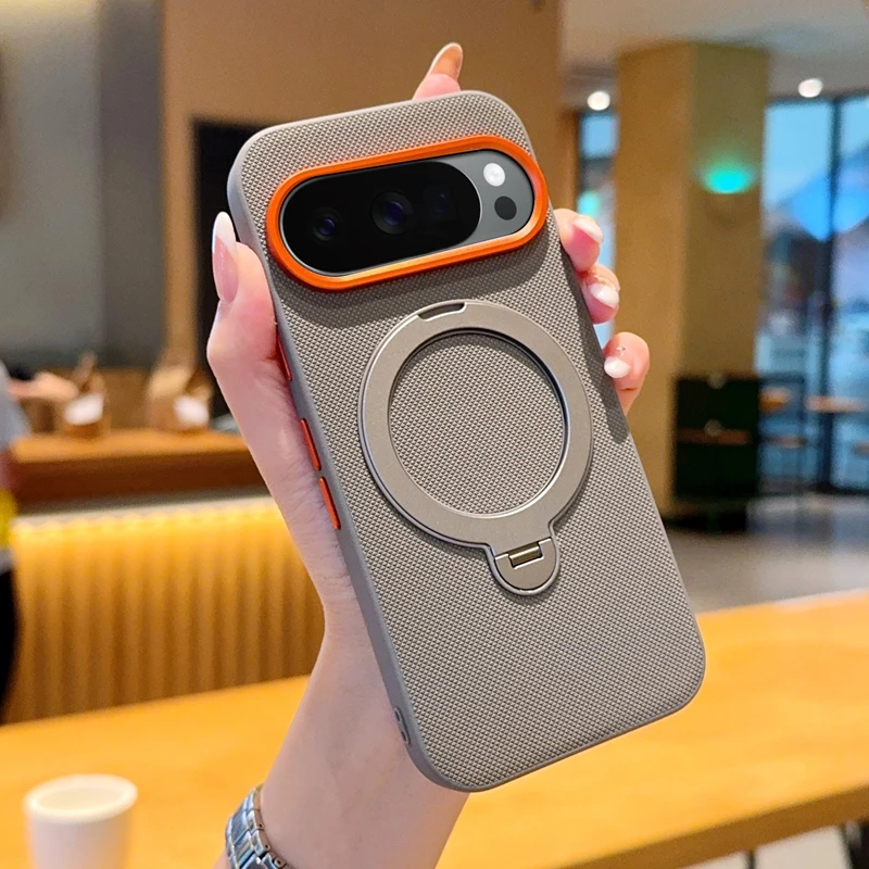 Rotating Kickstand Textured Magnetic Phone Case with Camera Protection and Comfortable Grip