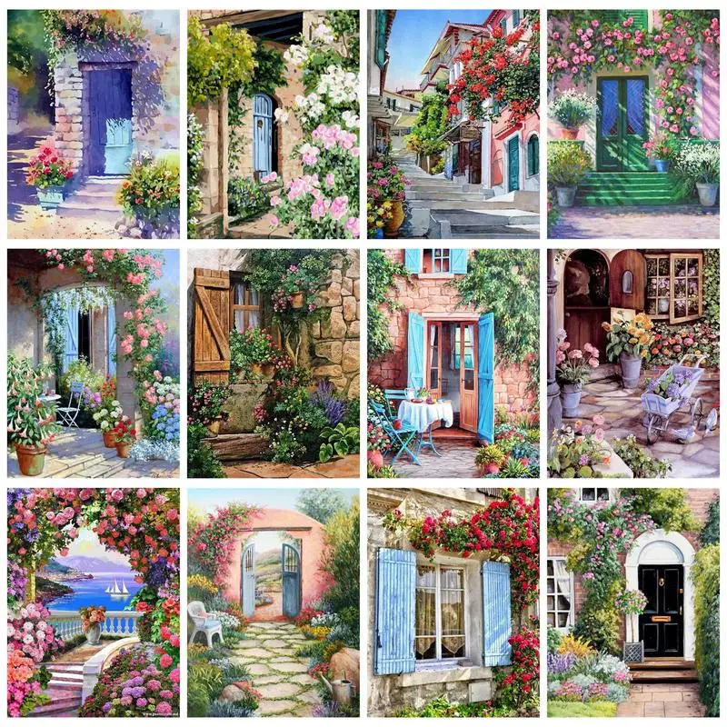

GATYZTORY Acrylic Painting By Numbers Door With Flowers Coloring By Numbers Wall Decoration Canvas Painting Diy Gift Paint Kit