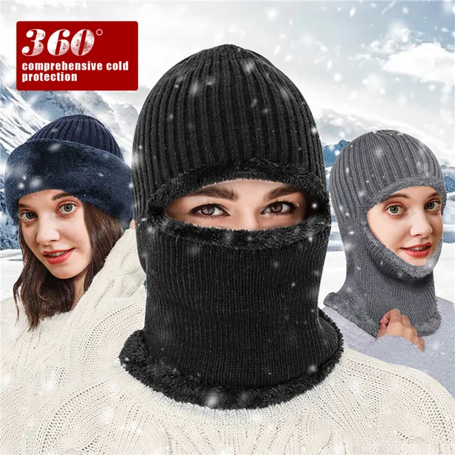  - Warm Knit Beanie Hats for Women Winter Full Face Balaclava Neck Warmer Crochet Ear Protection Skullies Hat Ski Caps Bonnet