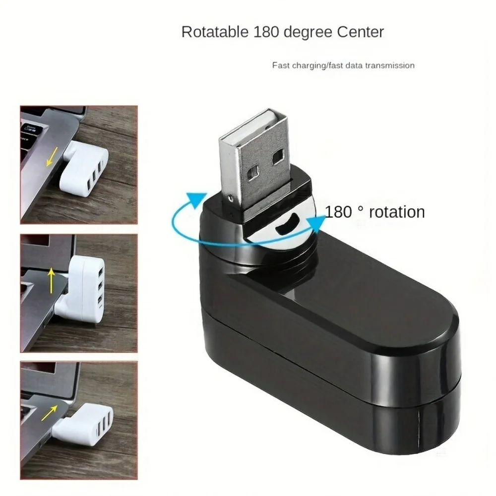 3포트 USB 3.0 허브 어댑터 고속 데이터 전송 분배기 180 ° 회전 가능한 USB 3.0 U 디스크 카드 리더기 (컴퓨터 액세서리용)
