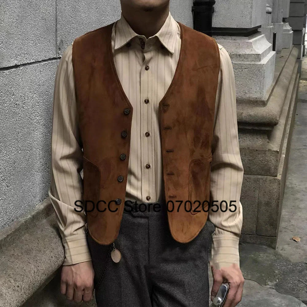 

Men's Vest Suede Single Breasted V-Neck Waistcoat Biker Sleeveless Jacket the Northface Man Techwear Male Coat Clothing Fleece