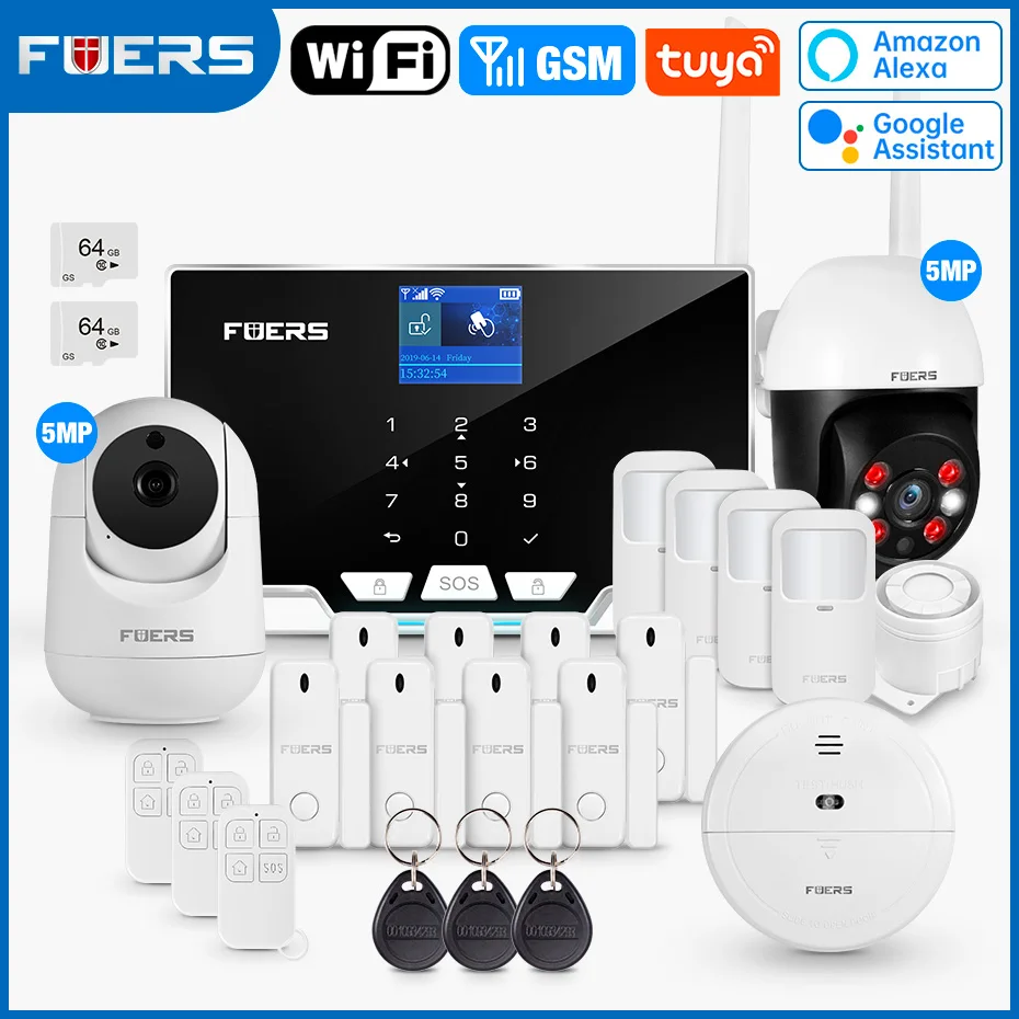 FUERS Tuya สมาร์ท WIFI GSM Wireless Home Burglar Security ALARM ระบบควบคุมไซเรน Motion Detector PIR ควัน 1