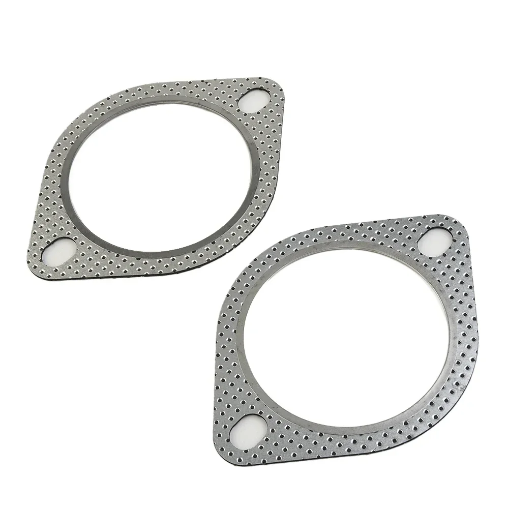Exhaust gasket 2x Car Sliver Exhaust Gasket 2 Bolt 3 Inch Diameter Downpipe Metal Multi Layer Reinforced 76mm For Nissan