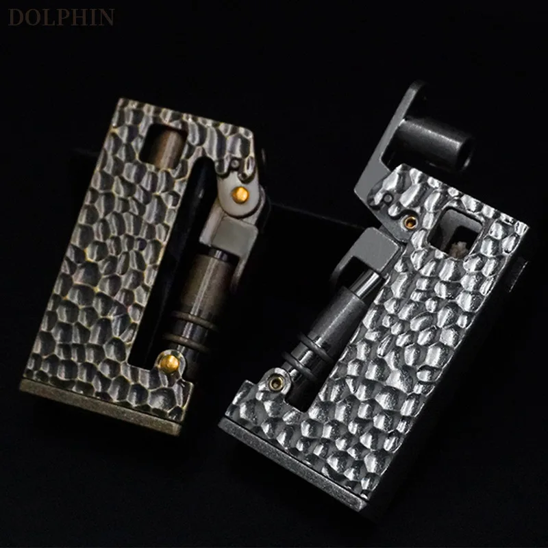 Old Craft Meteorite Crater Kerosene Lighter Semi Automatic Mechanical Ejection Knife Metal Retro Lighter Gift for Men