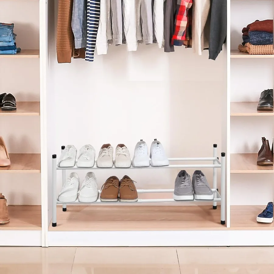 Expandable Shoe Rack 8 Pairs Stackable Small Shoe Rack Metal Adjustable Shoes Organizer for Closet Entryway Hallway Garage Fron