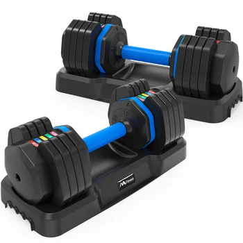 Adjustable Dumbbell - 55lb X2 Set of 2 Anti-Slip Handle Fast Adjust Weight By Turning Handle Tray Exercise Fitness Dumbbell 5