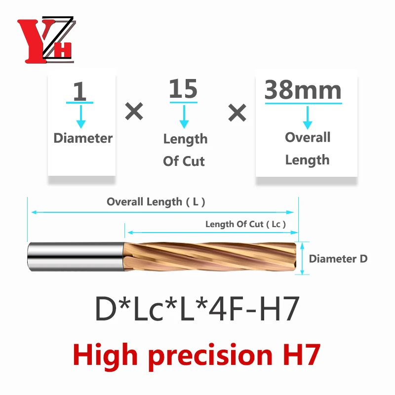YZH Carbide Machine Reamer HRC60 1mm ~10mm Coated Spiral Groove 3F 4F 6F Tolerance H7 Inner Hole Harened Steel Metal Cutter CNC 3