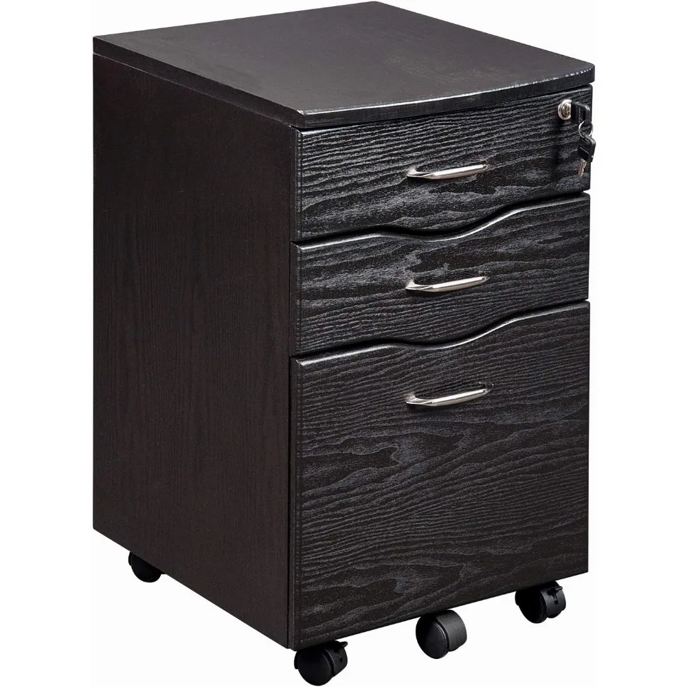 

Office with wheels, 3 drawers for storage and filing cabinets, espresso