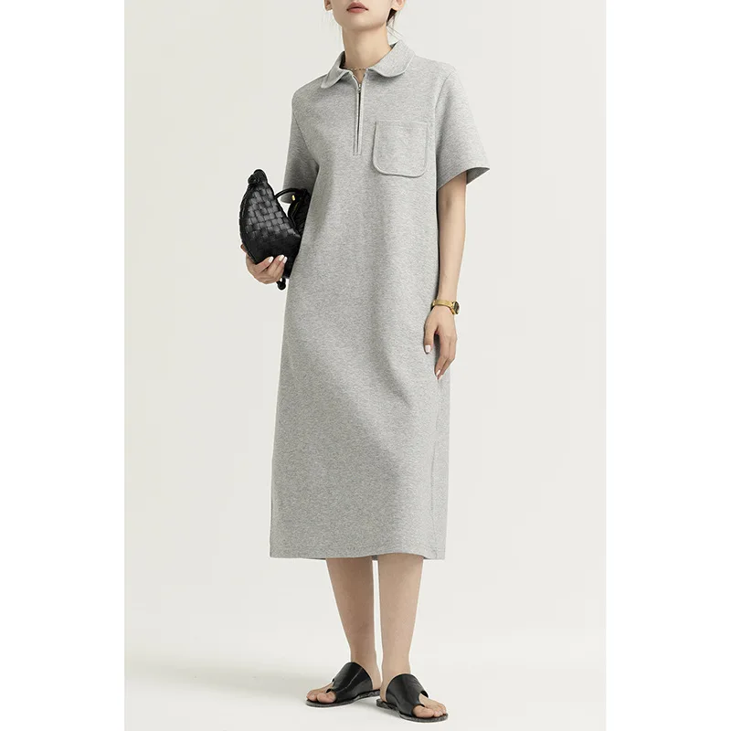 

Women Dresses Polo Collar 2023 Spring New Slim Office Lady Hip Wrapping Fashion Solid Color Short Sleeve Urban Style Pockets