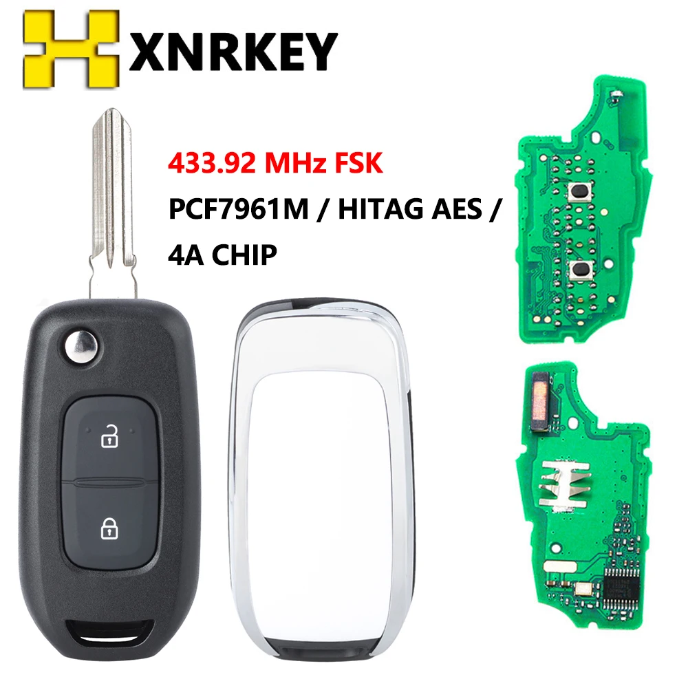 XNRKE 2 Button Flip Remote Car Key  Fob FSK 433MHz for Renault Dacia Logan 2 Logan II 2018 2019 2020 PCF7961M 4A Chip Car Key