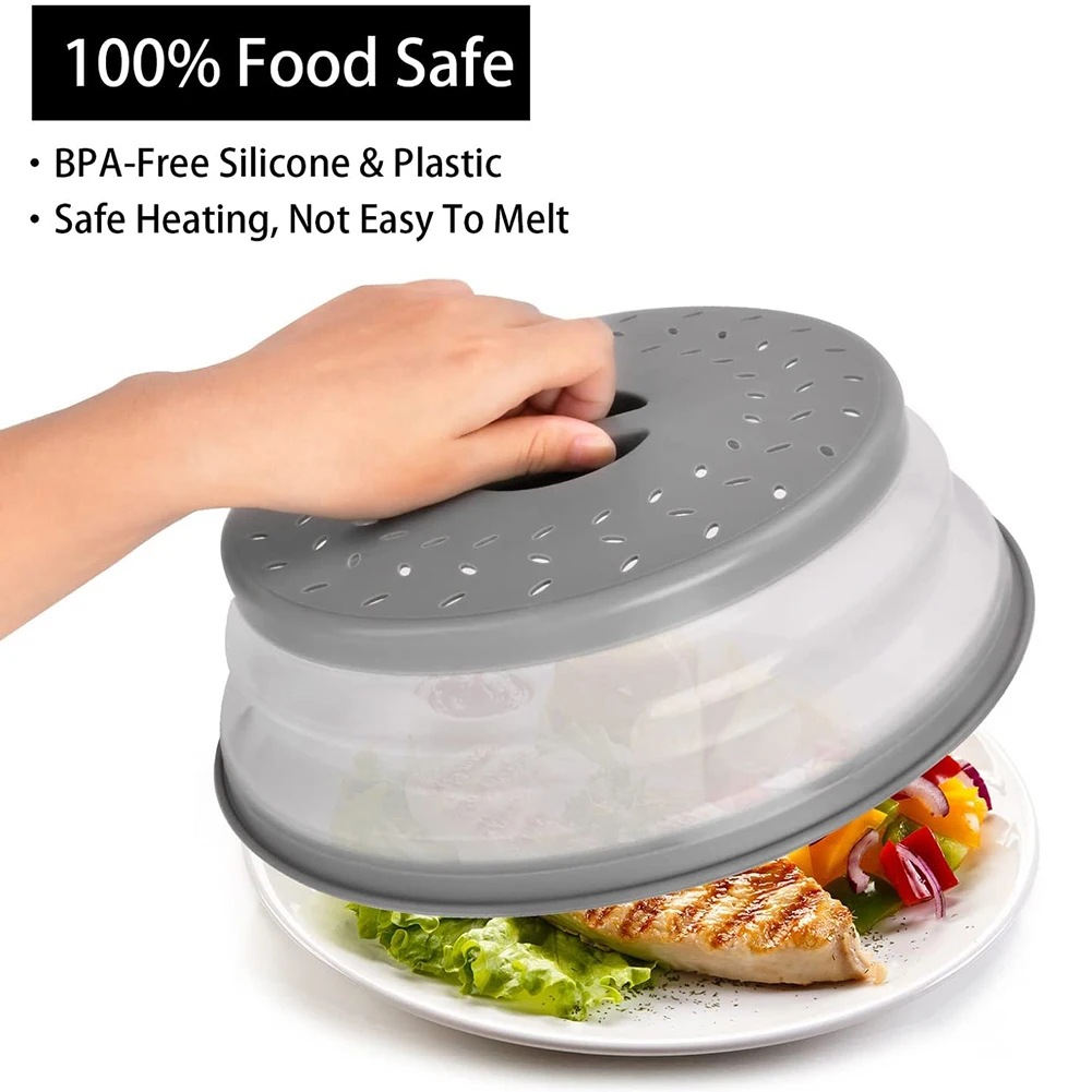 1pc Foldable Gray Microwave Splatter Cover, Food Safe Bpa Free