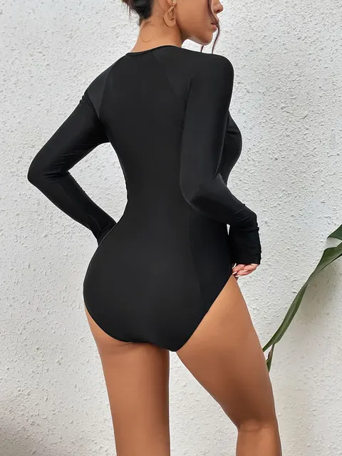 2023 Sexy Long sleeve swimwear surf women one piece swimsuit Black