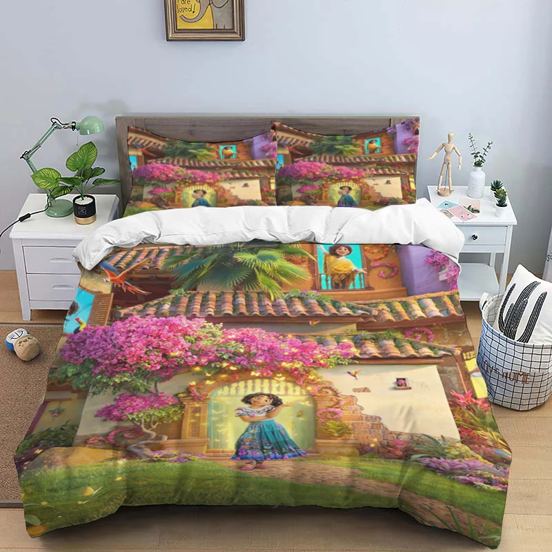 thumbnail image 1 of Juego de cama de tres piezas con estampado de dibujos animados de Disney Encanto, con funda de almohada, para niños o adultos, para tamaño King, Queen, Full y Twin, 1 of 5