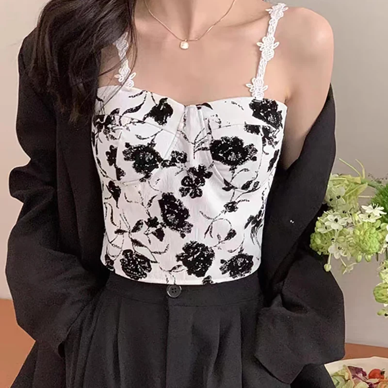 ITOOLIN Women Sweet Elastic Camis Underwear Padded Bra Spaghetti Cute Crop Tops Print Tank Tops For Women Summer 2024 Best Sellers In Women's Clothing