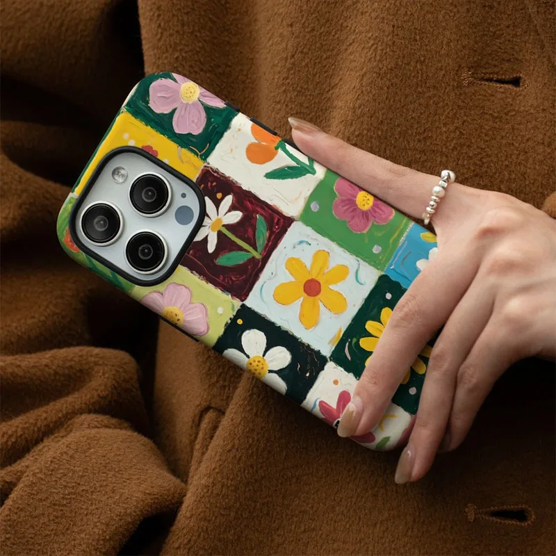 Dual-Function Floral Shockproof Phone Case with Protective Film