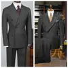 Gray Striped Men's Suit 2 Piece Set Man double-breasted Slim Fit Business Formal suit Casual Suit Jacket Pant Groom's suit dress
