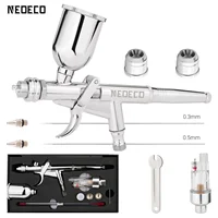 Pistol Grip Airbrush Kit 0.3mm/0.5mm with Fan Cap 15CC Fluids Cups Efficiency for Car Model DIY Painting Makeup Nail Art Cake 1