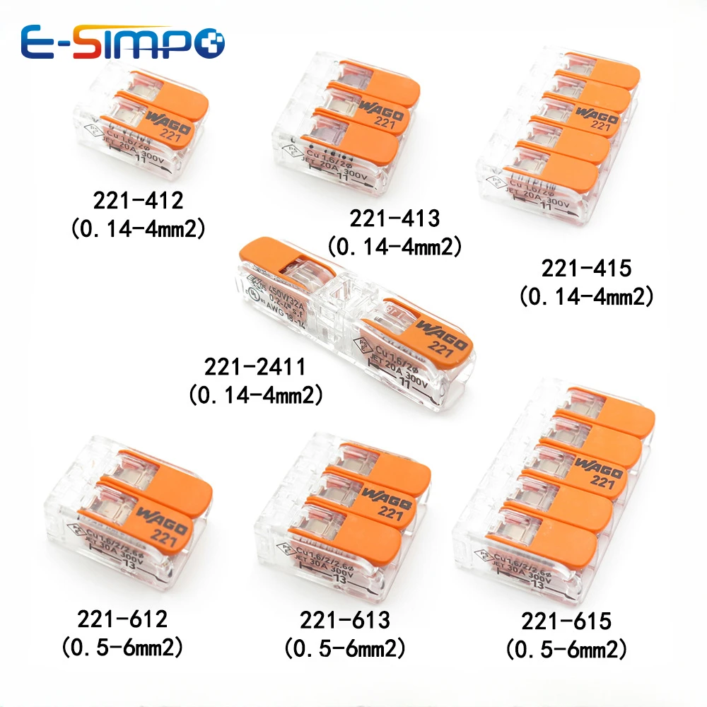 

10pcs 221-412-413-415 221-612 613 615 2411 Original Universal Compact LED Splice Wiring Connector Conductor Terminal with Lever