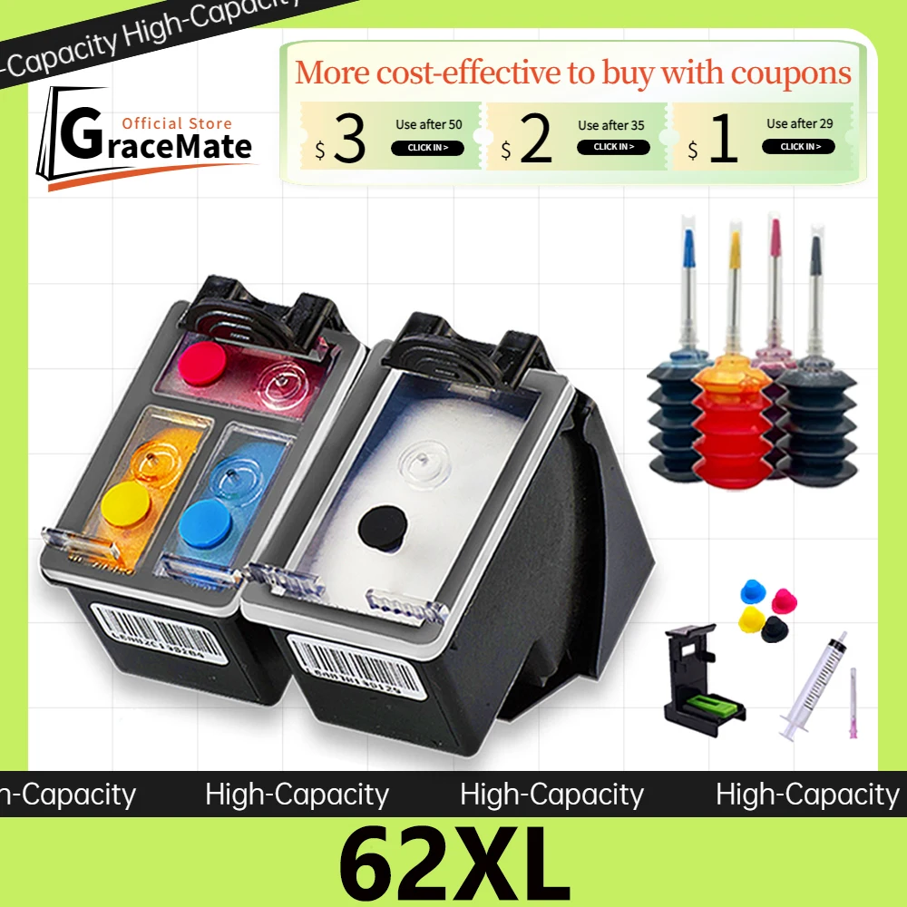 62XL CISS rechargeable cartouche d'encre Compatible HP 62 HP62 pour HP Envy  5540 5640 7640 5646 5541 5642 5644 5740 5742 5745 200 250 - AliExpress