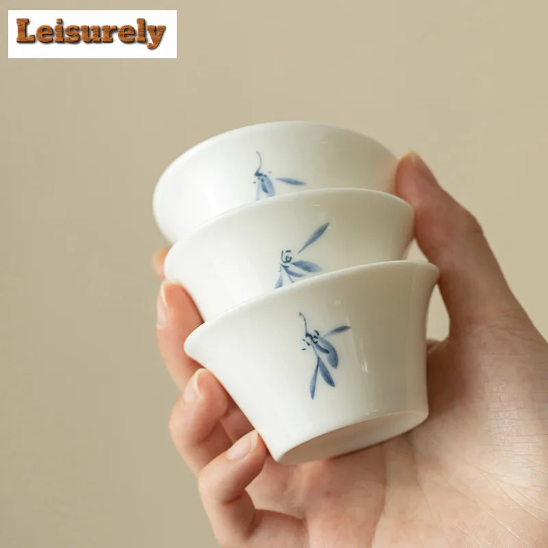 Hand Drawn Butterfly Orchid Tea Set Kit Zen 1 Bowl 3 Cups Tea Maker Tea Set Portable Trave Leather Handbag Chinese Tea Set Gift