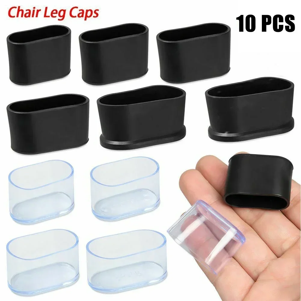Set of 10 Oval Rubber Chair Leg Caps - Furniture Feet Floor Protectors