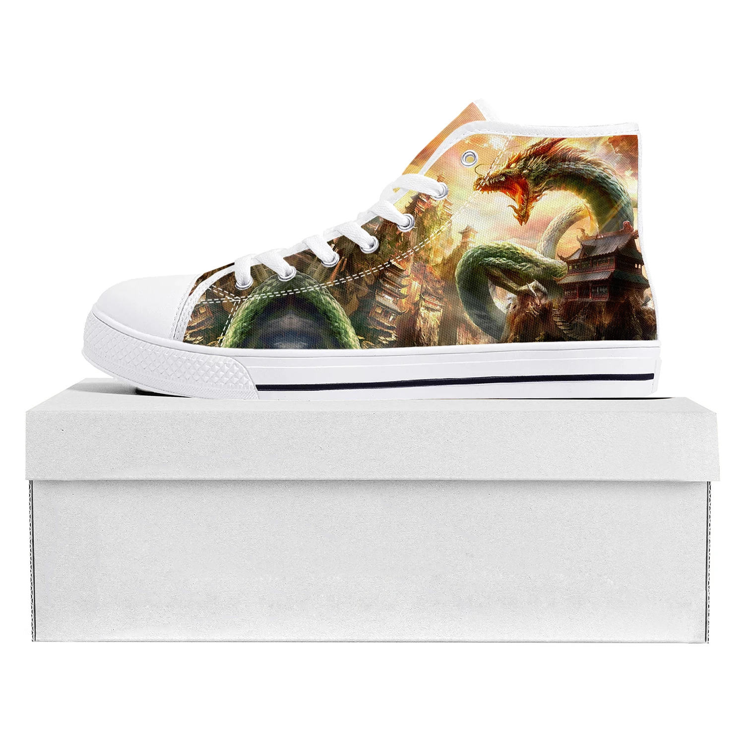Dragon Pattern Design High Top High Quality Sneakers Mens Womens Teenager Canvas Sneaker Casual Couple Shoes Custom Made Shoe