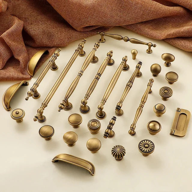ทองเหลืองโบราณตู้จับ Vintage ถ้วยดึง Retro LuxuryT บาร์จับอีกต่อไปลิ้นชักห้องครัวเฟอร์นิเจอร์ฮาร์ดแวร์ 1
