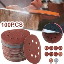 

100pcs Sandpaper 8 Holes 125mm Round Grinding Wheel Shackle Polishing Pad Alumina Abrasive Tool Rust Removal Dust Removal Tool
