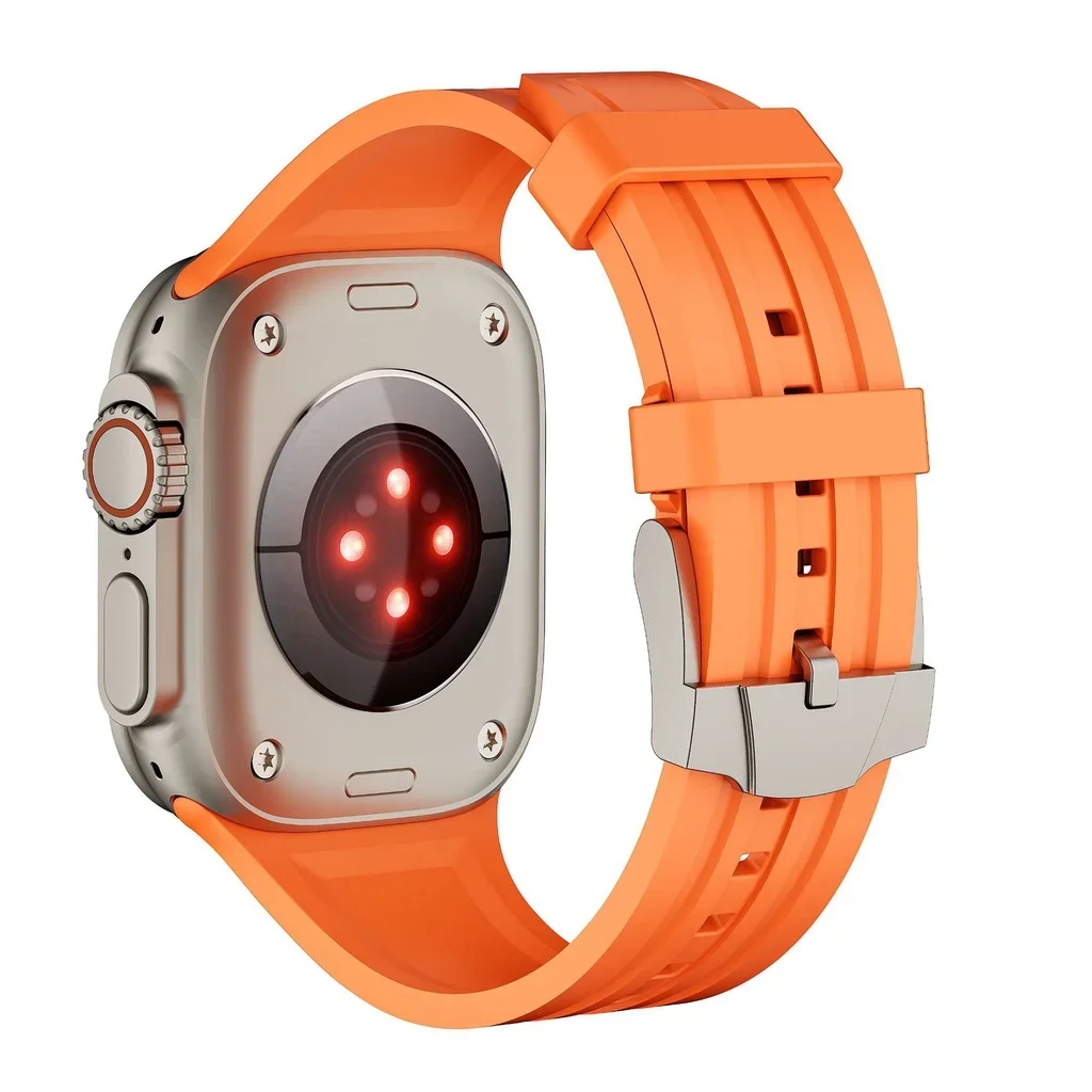 Soft Fluororubber Strap For Apple Watch Ultra 49mm 45mm 44mm 42mm Silicone Band For iWatch Series 9 8 7 6 5 4 41mm 40mm Bracelet