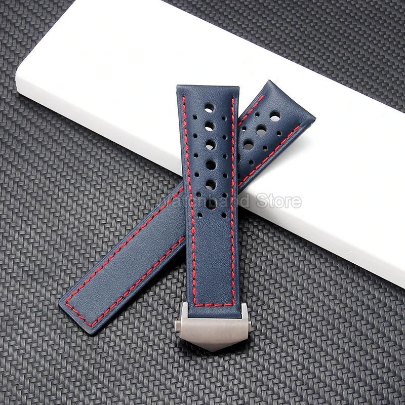 High-Quality 22mm Genuine Cowhide Leather Watchband - Elastic, Comfortable, Sweatproof Strap