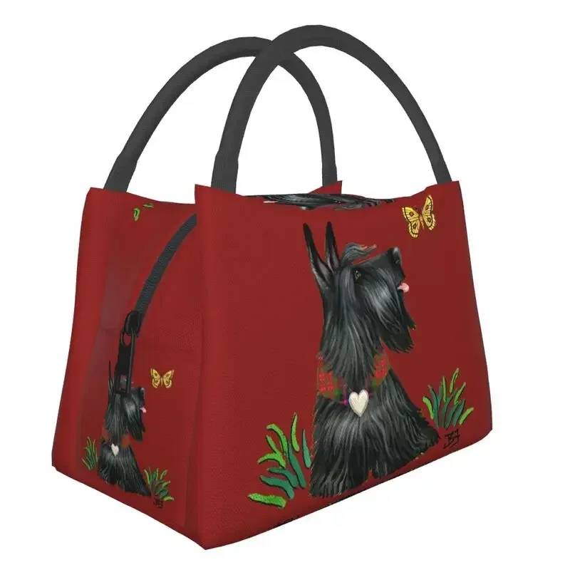 Scottish Terrier Watching A Butterfly Insulated Lunch Bags For Women Scottie Dog Portable Cooler Thermal Food Lunch Box