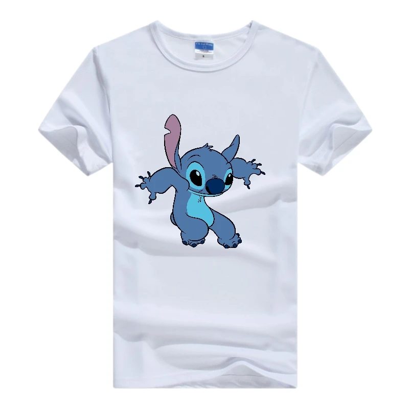 

Disney Fashion Kawaii Cartoon Lilo Stitch Graphic Print Women T-Shirt Summer Blouse Loose White O-Neck Tees Short Sleeve Men Top