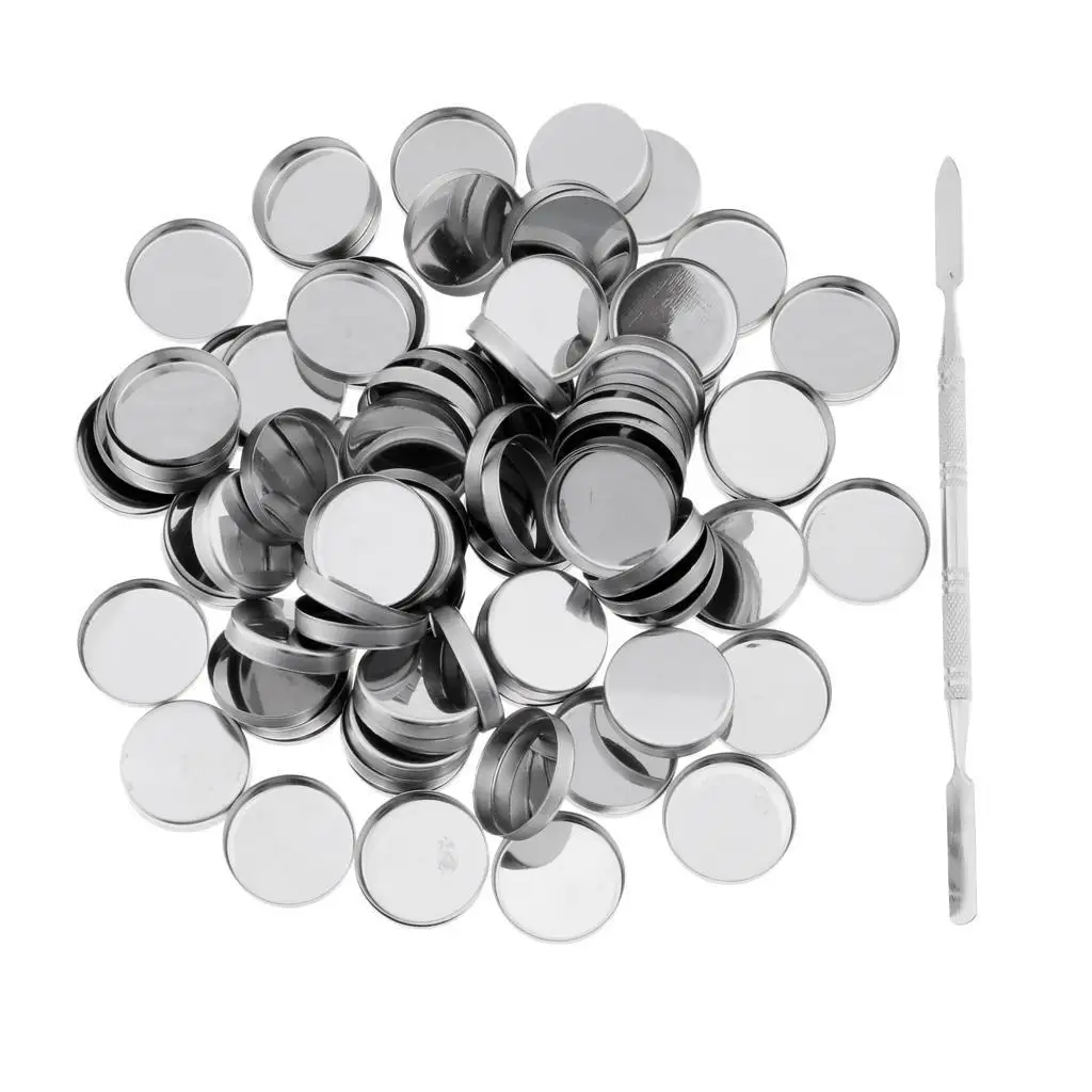 100x Empty Metal Pans Tin Panel with Stick for Lip Blusher DIY 