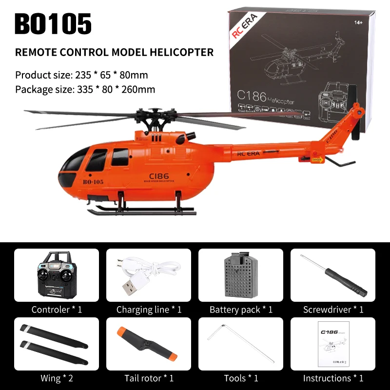C186 RC Helicopter 2.4G 4CH BO105 Plane 4 Propellers 6 Axis