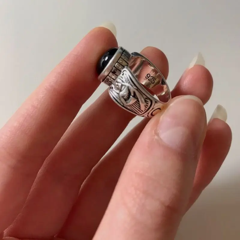 Guardian Angel Ring Mint Green Black Moonstone Ring for Woman Vintage Men Stone Boho Jewelry Gift To Girlfriend