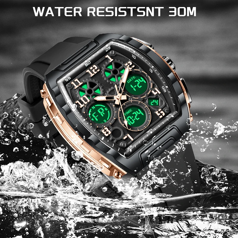 FOXBOX Digital Watch Men Top Brand Luxury LED Backlight Dual Time Waterproof Watch Men Outdoor Sports Men's Quartz Wristwatch