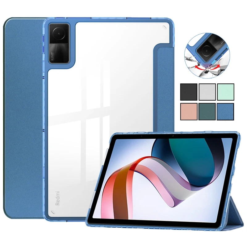 Tampa Inteligente Transparente do Couro do Plutônio para Xiaomi Redmi Pad Case Traseiro Luxuoso 10.61 2023