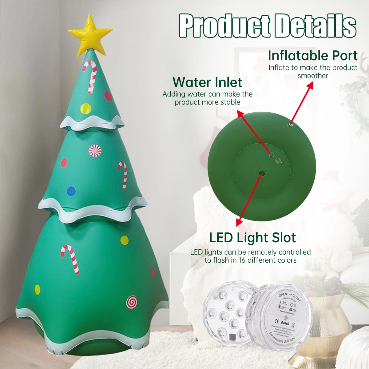 7FT Inflatable Christmas Tree Outdoor Christmas Decorations with Build in Bright LED Lights With Remote For Garden Lawn Party 2