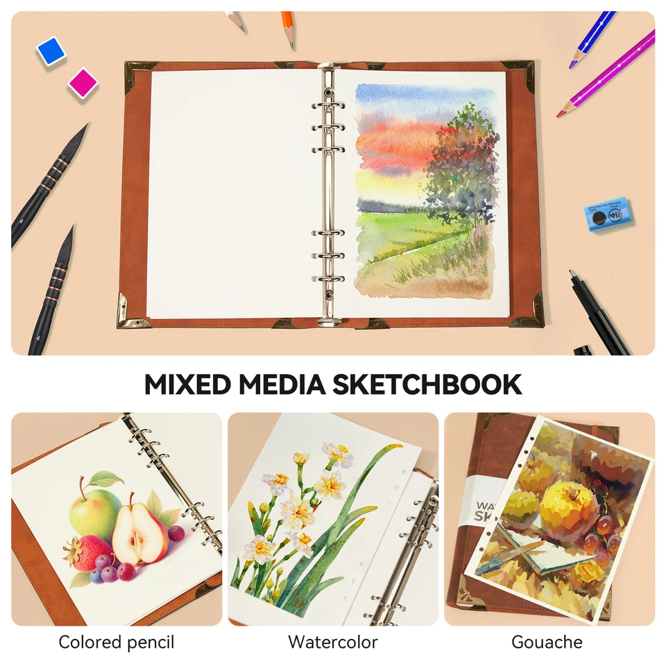 Cuaderno De Acuarela 100% Algodón, 300 G/m² – 20 Hojas Prensado En Frío, Tamaño 9.25x6.3 Pulgadas, Sin ácidos, Para Artistas
