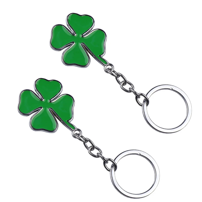 Green Four-Leaf Clover Lucky Keychain Pendant - Charming Car Decor Accessory